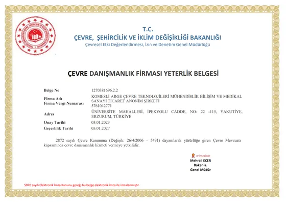 Çevre Danışmanlık Firması Yeterlik Belgesi